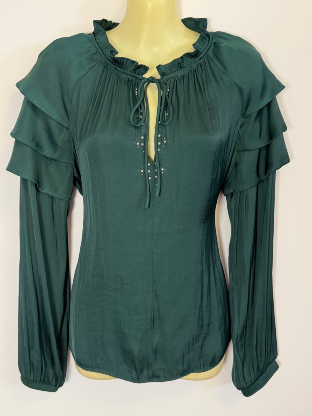 Current Air Ruffled Long-Sleeve Peasant Blouse - Deep Teal